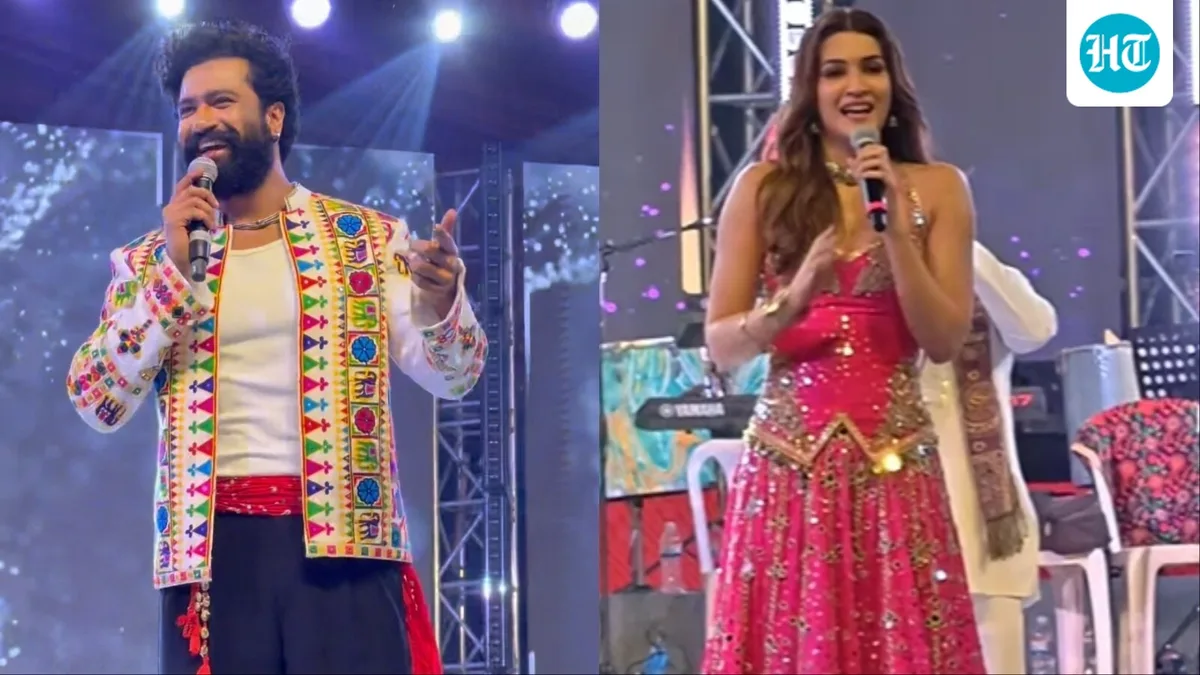 Vicky Kaushal adds garba twist to Tauba Tauba, Kriti Sanon dances to Param Sundari at Jamnagar Navratri celebration