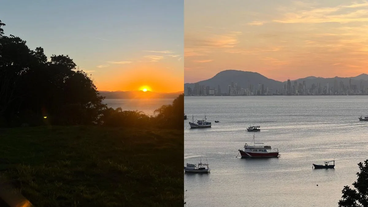 Destino escondido em praia paradisíaca de SC guarda pôr do sol surpreendente entre costões e águas cristalinas