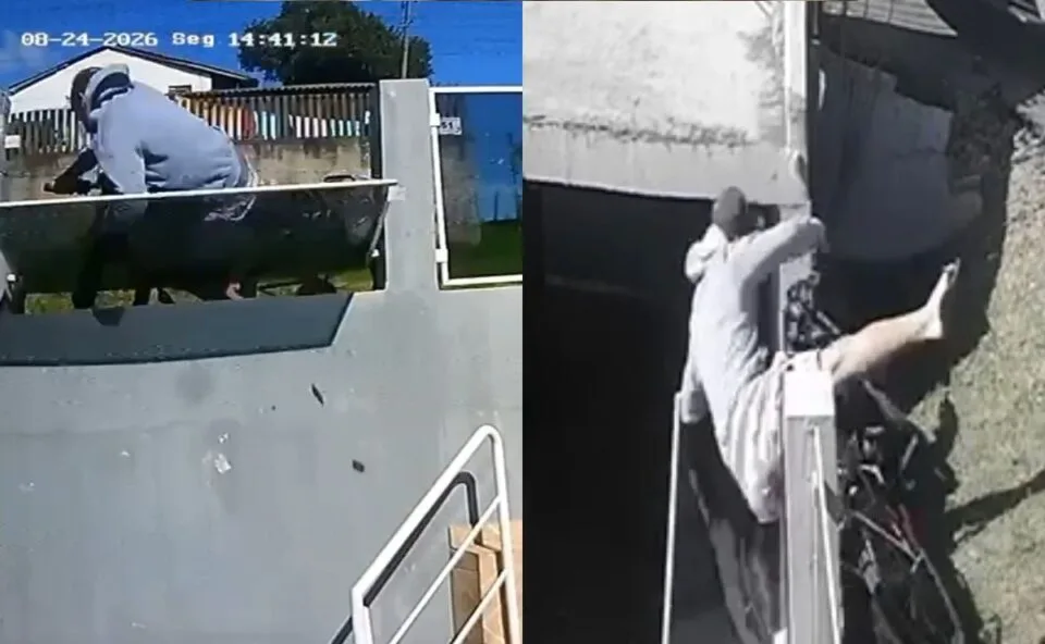 Vídeo: adolescente destrói muro de vidro e cai em terreno ao perder controle de bicicleta elétrica na Grande Curitiba