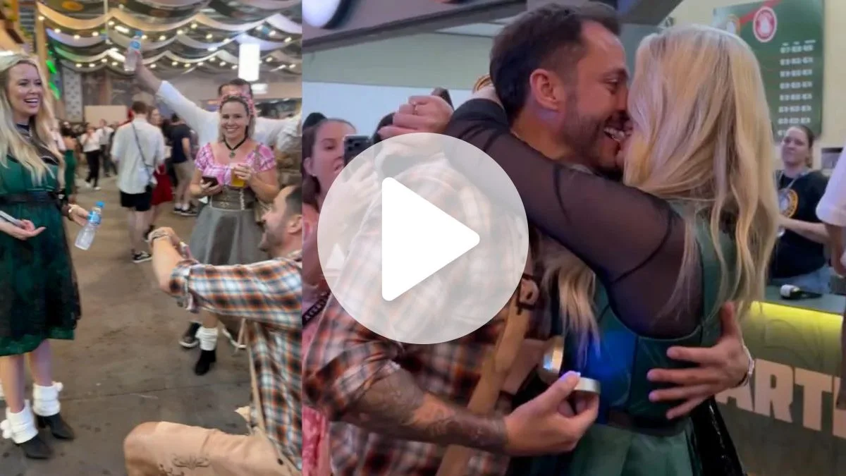 Ele se ajoelhou em plena Oktoberfest Blumenau: ex-rainha da festa diz ‘sim’ e casal protagoniza momento romântico que marca novo capítulo de história de família