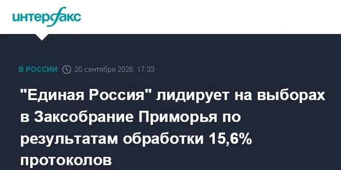 "Единая Россия" лидирует на выборах в Заксобрание Приморья по результатам обработки 15,6% протоколов