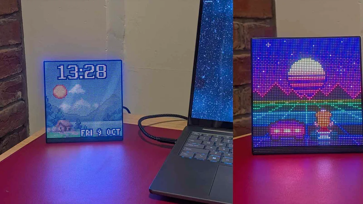 Com 4.096 LEDs e um ESP32, desenvolvedor cria uma tela retrô que mostra animações, relógio e clima