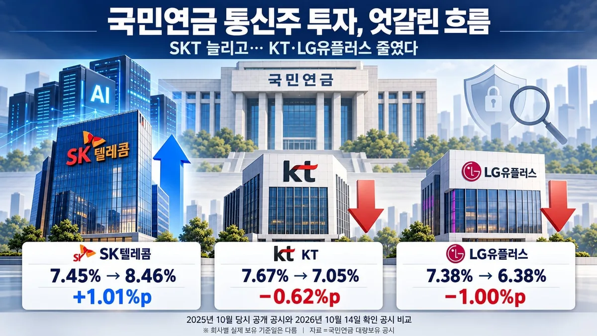 [비즈톡톡] KT·LG유플러스 지분 줄이고 SKT는 늘렸다… 국민연금의 엇갈린 통신주 투자