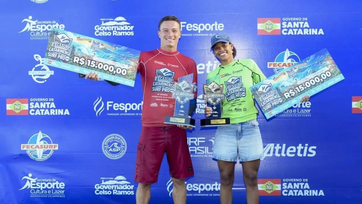 Heitor Mueller e Potira Castaman vencem a 2ª etapa do Circuito Catarinense de Surf Pro 2026