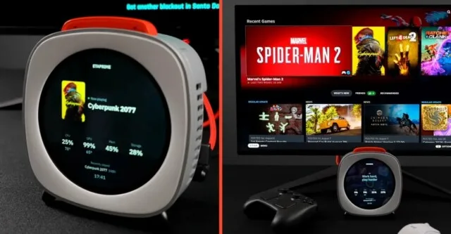 Mini PC misterioso com Ryzen AI 9 365 combina Windows, Bazzite e tela touch circular