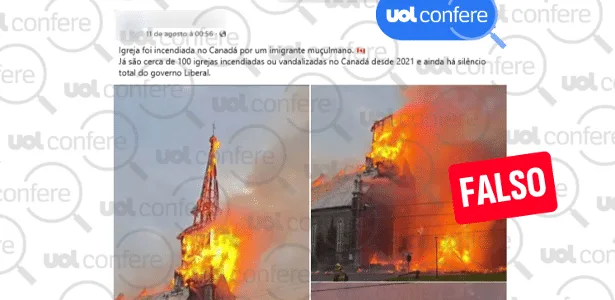 É falso que imigrante muçulmano causou incêndio em igreja do Canadá