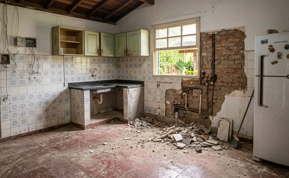 Aposentado paga R$ 10,8 mil a pedreiro, tem cozinha demolida e descobre que pode processá-lo