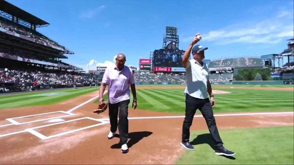 Rockies legend Walker throws first pitch to fellow Canadian icon Jenkins