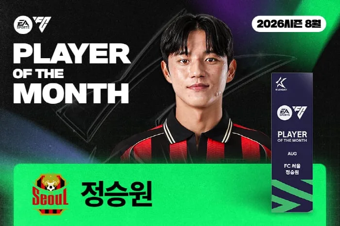 [오피셜]'국가대표 합류' FC서울 정승원, 두 달 연속 K리그 '이달의 선수상' 영광