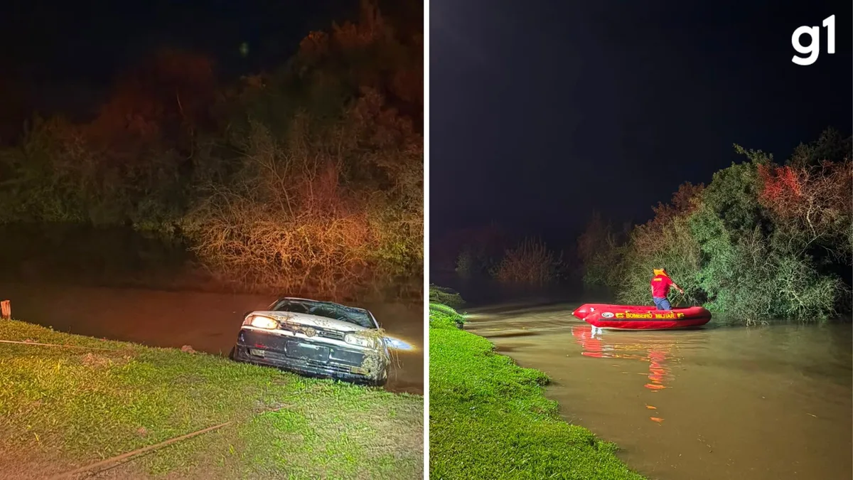 Casal morre após carro cair em córrego que chegou a 5 metros de profundidade após chuva no RS
