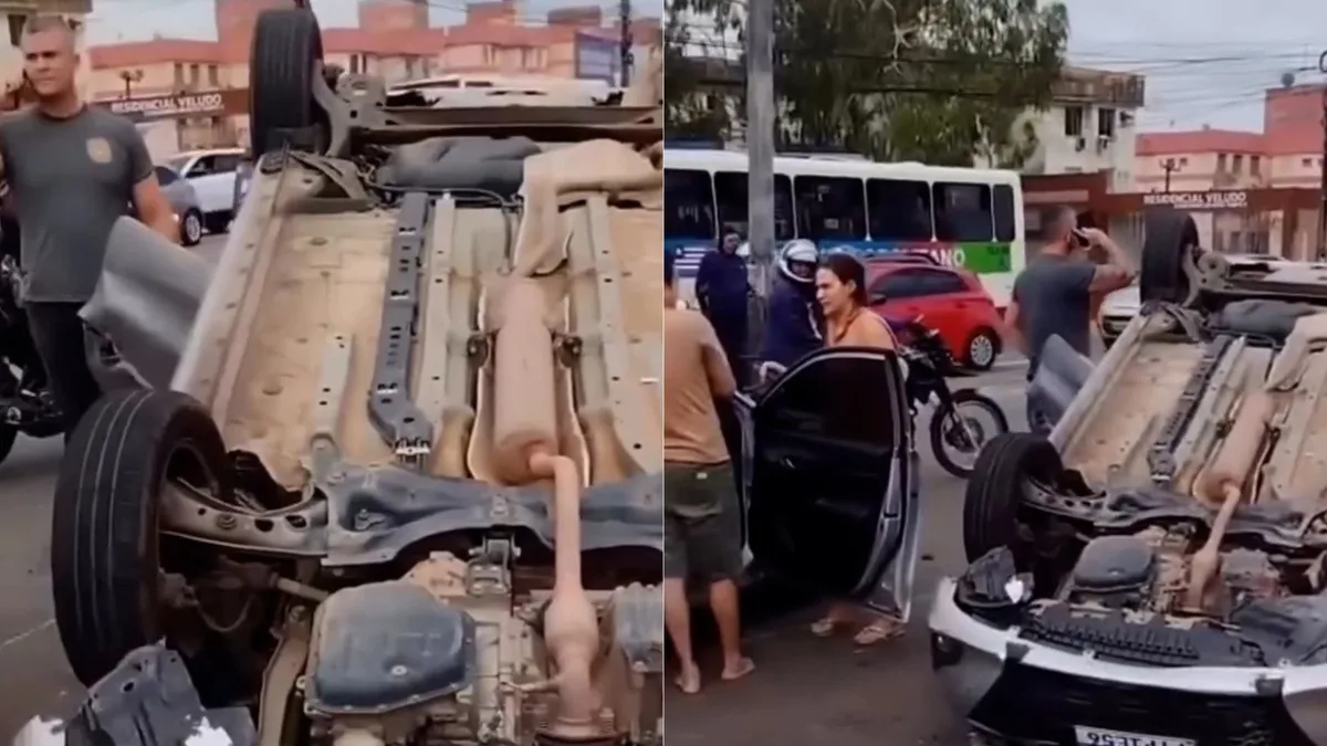 Carro capota após colisão na Avenida Jerônimo de Albuquerque, no Cohafuma em São Luís