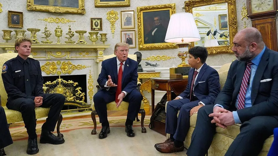Trump meets teen lifeguard and boy saved in viral ocean rescue at Oval Office