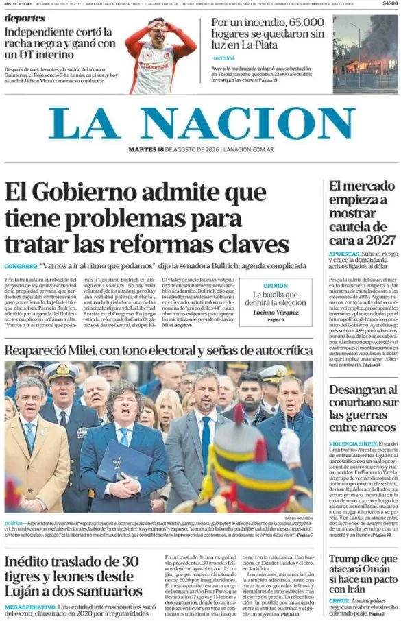 Portadas latinoamericanas de este martes 18 de agosto de 2026