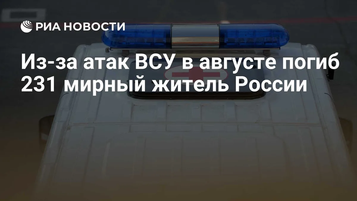 Из-за атак ВСУ в августе погиб 231 мирный житель России