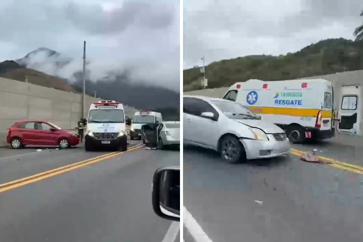 Quatro pessoas ficam feridas em batida frontal entre dois carros no Contorno Sul da Tamoios