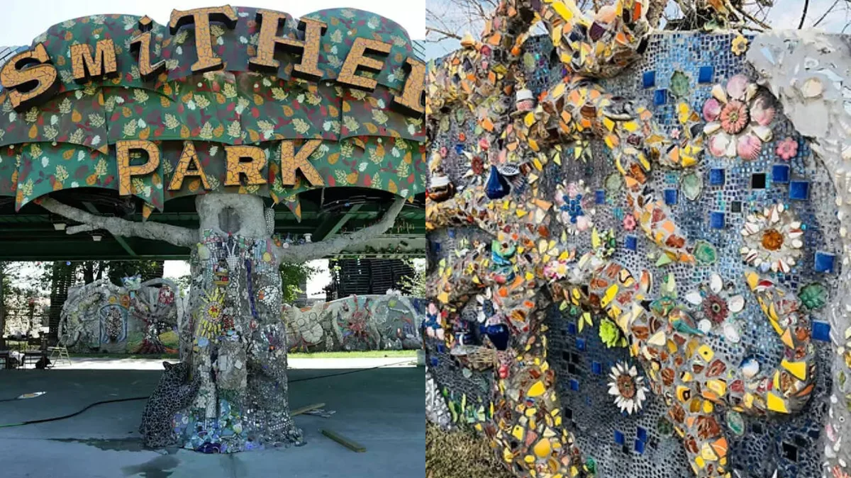 Houston artists turn vacant lot into park with 400-foot mosaic wall