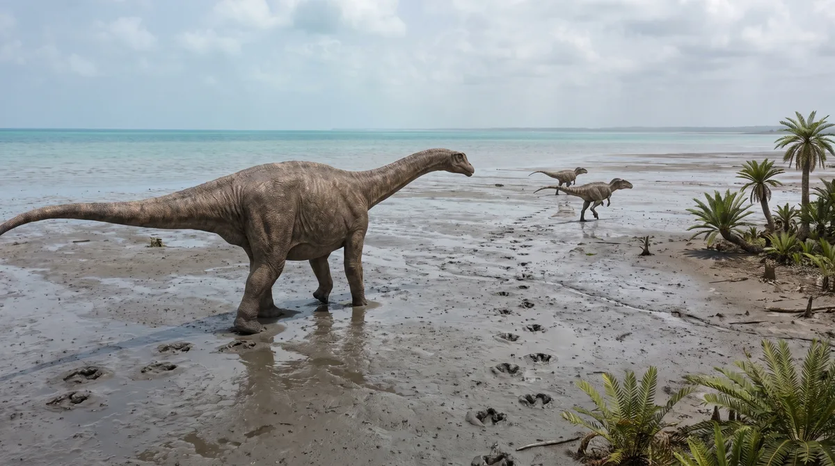 Pegadas de dinossauros feitas há 113 milhões de anos no Texas sobreviveram porque lama costeira secou, foi coberta por sedimentos e virou rocha, até a erosão do rio Paluxy expor novamente trilhas de saurópodes e terópodes