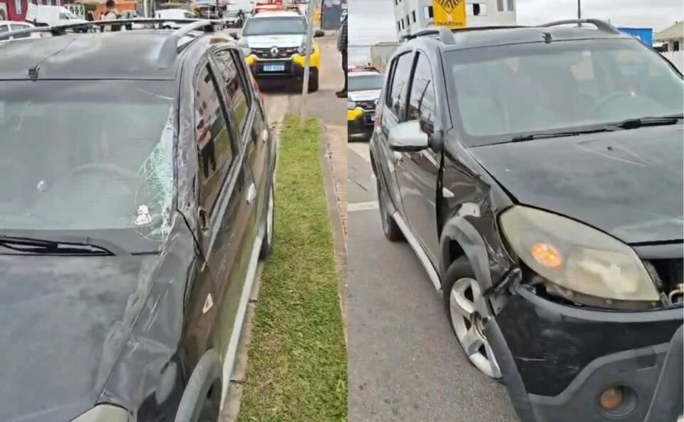 Motorista invade contramão, bate em dois carros e deita na calçada em Fazenda Rio Grande