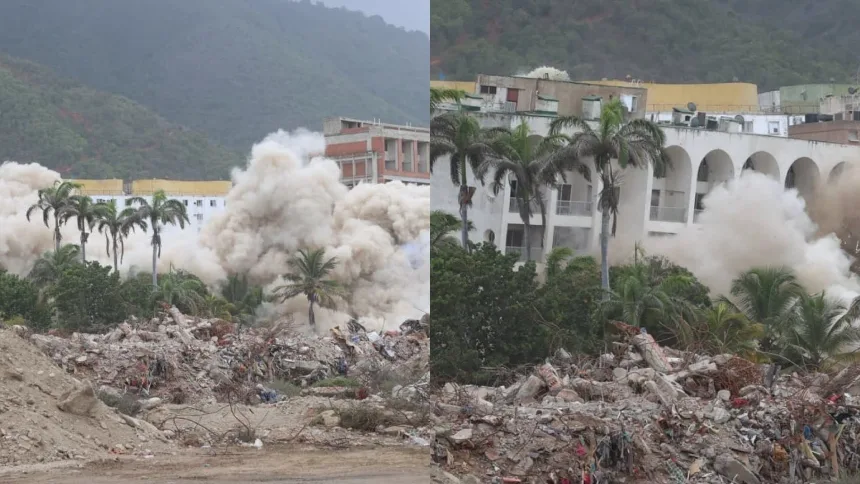 EN VIDEO: Captan la demolición controlada del edificio Newport en Caraballeda, era de 10 pisos y sufrió daños estructurales