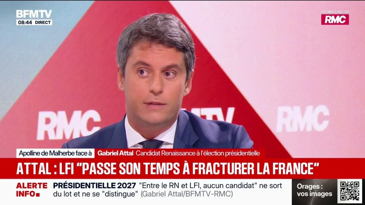 "Si le Rassemblement national gagne, vous verrez davantage de la France Insoumise", lance Gabriel Attal, candidat Renaissance à l'élection présidentielle