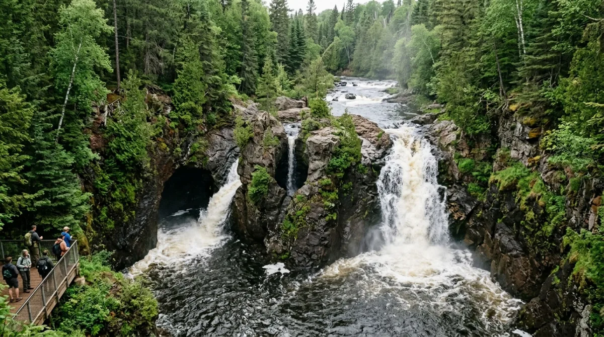 A cachoeira que parece desaparecer dentro de um buraco na rocha e alimentou durante anos teorias sobre para onde a água realmente seguia