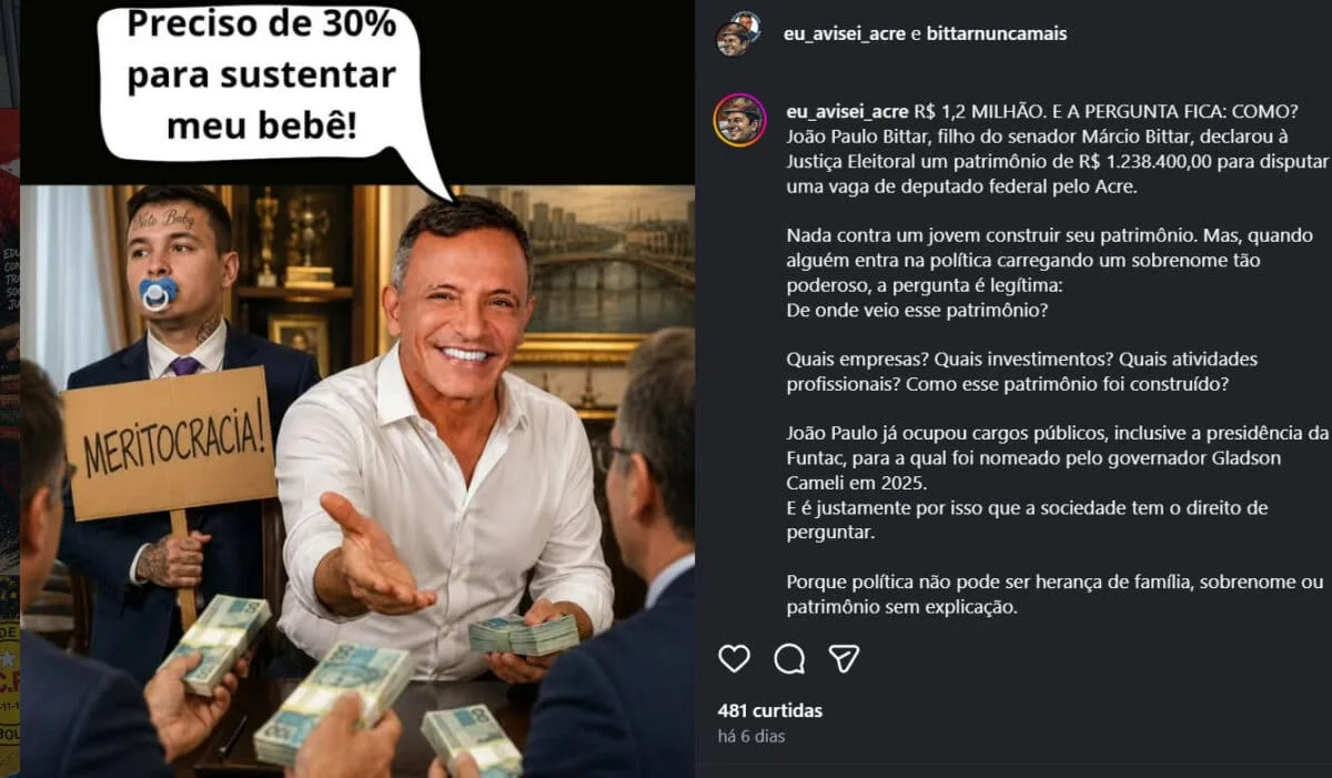 TRE-AC derruba ação de Marcio Bittar contra perfil do Instagram por falta de legitimidade