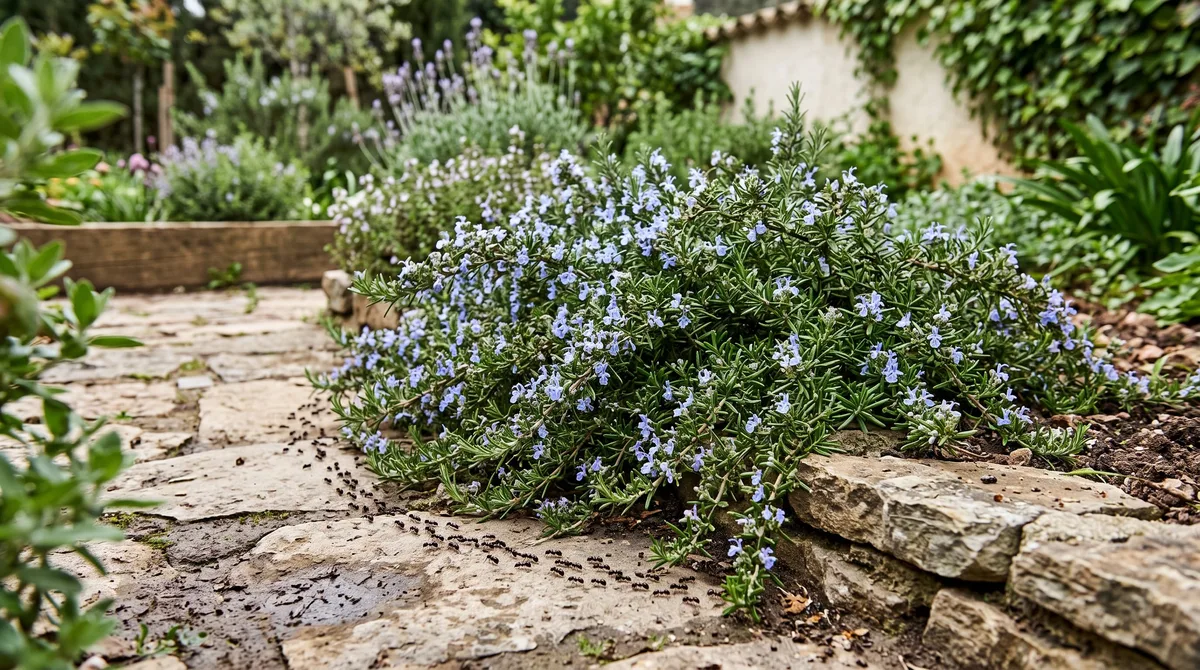 Romero rastrero: la planta aromática que cubre el suelo, perfuma el jardín y ayuda a alejar hormigas de forma natural