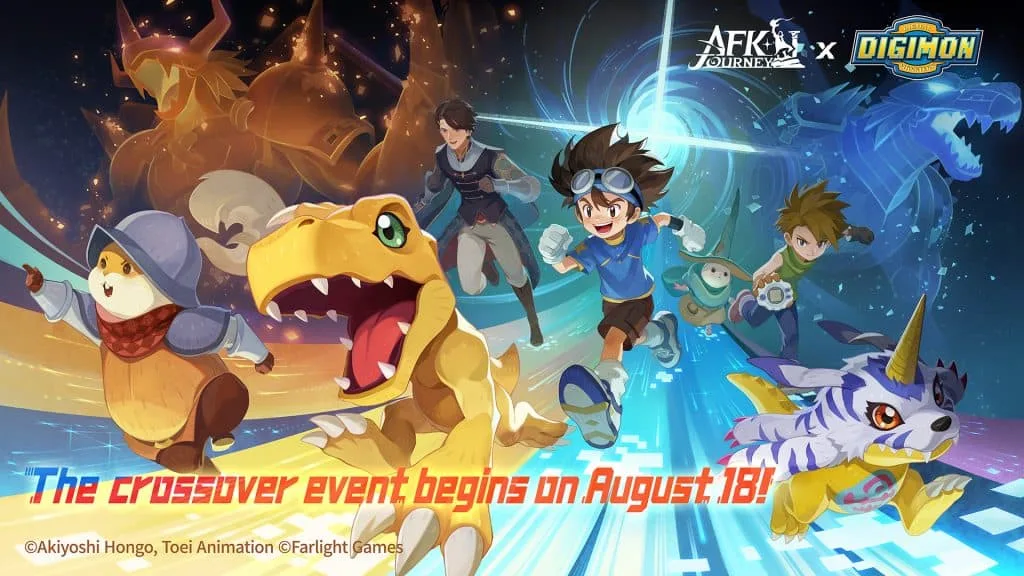 Digimon Adventure chega a AFK Journey em crossover limitado com Taichi, Yamato e digievoluções