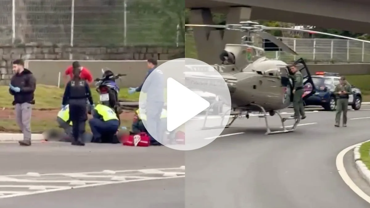 VÍDEO: Motociclista perde perna em acidente grave e helicóptero da PM é acionado em Florianópolis