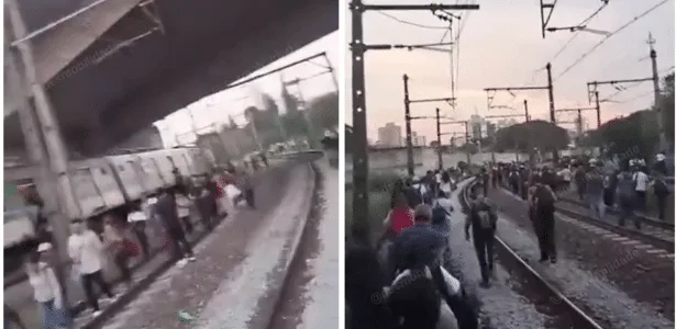 Trem descarrila em Osasco e passageiros caminham pelos trilhos