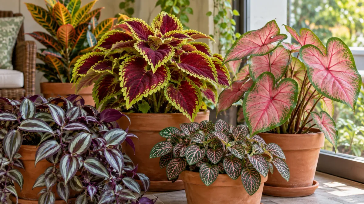 9 plantas com folhas coloridas que decoram mesmo sem flores: espécies vermelhas, rosadas, roxas e rajadas que dependem da luz para preservar os tons