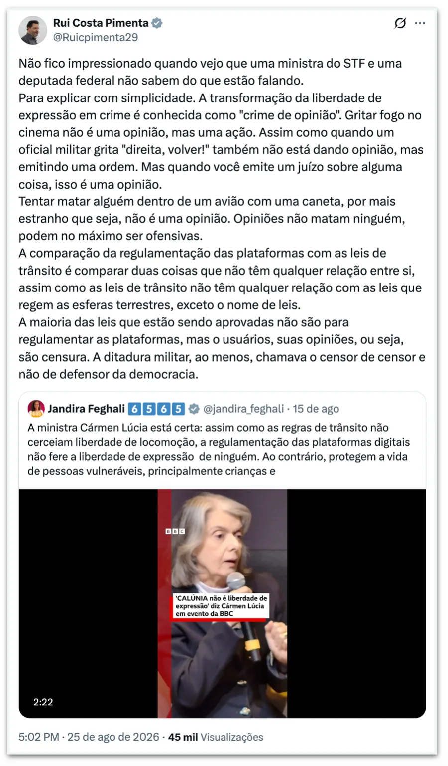 Rui diz que Cármen erra ao comparar regulação das redes a regras de trânsito