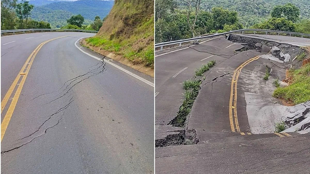 Rodovia interditada há 3 anos afundou 5 metros e tem dois trechos bloqueados em SC
