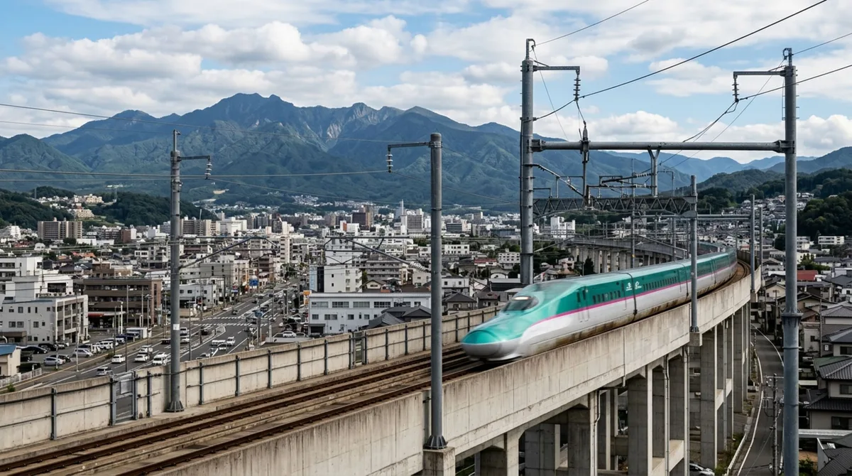 Quando sensores detectam um terremoto antes que as ondas mais destrutivas atinjam a ferrovia, este trem pode receber automaticamente uma ordem de frenagem para reduzir a velocidade antes que os trilhos comecem a se mover