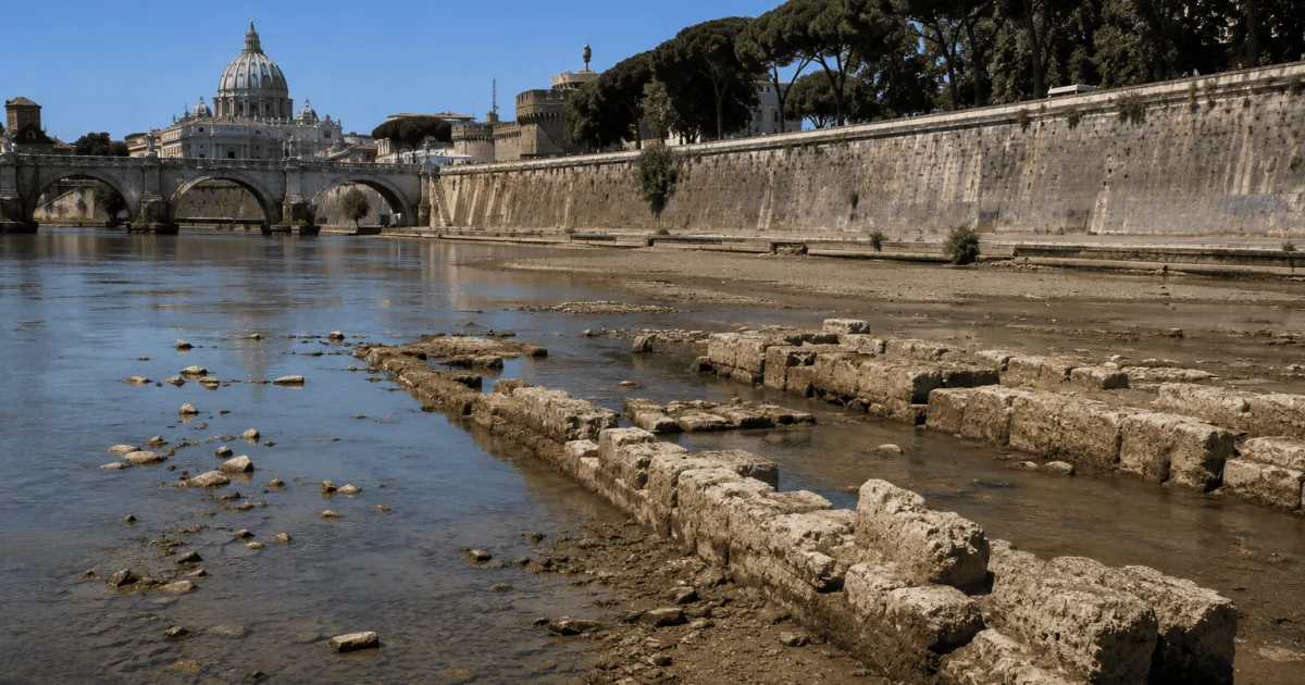 “Ponte Neroniana: seca no Tibre revela vestígios de estrutura de 2 mil anos em Roma”