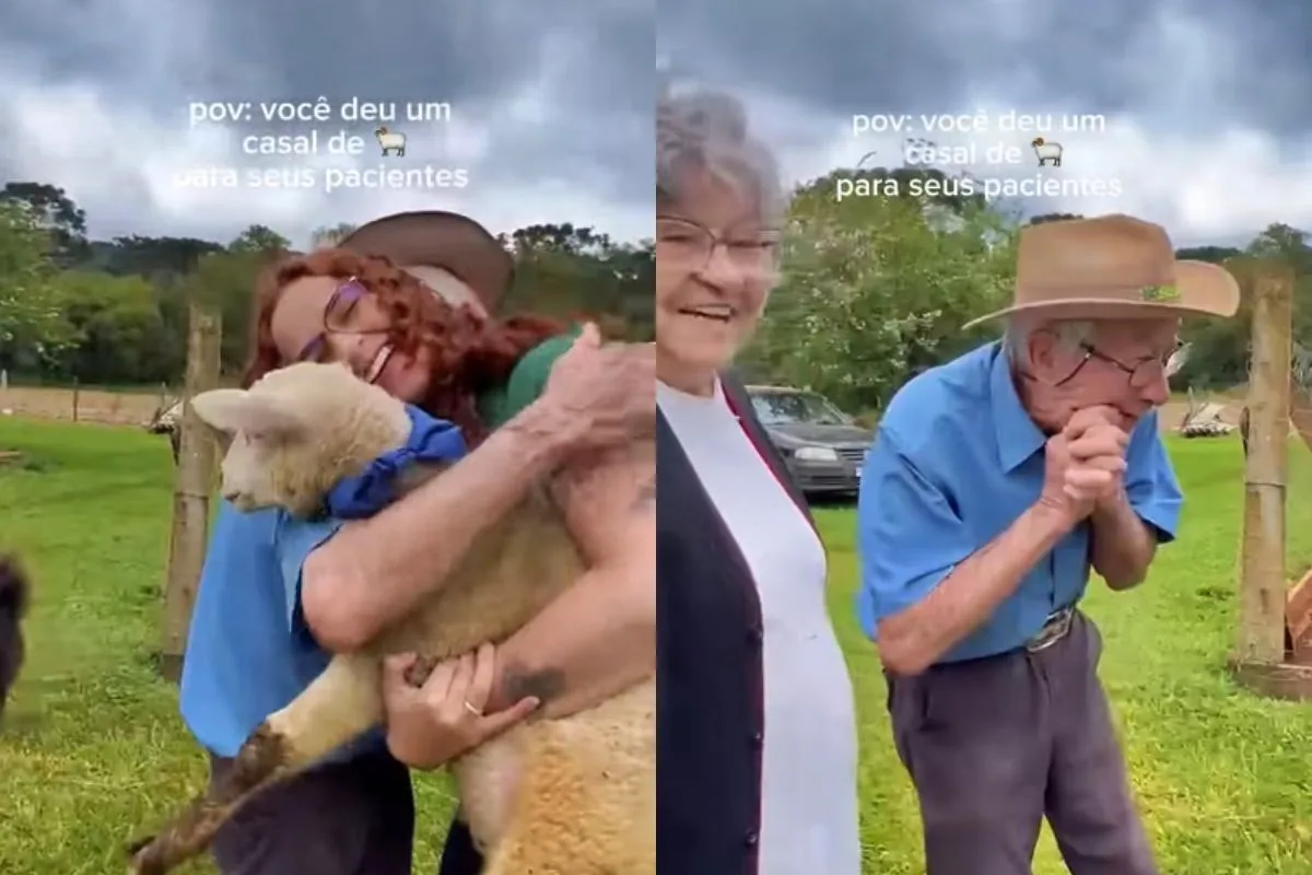 Aos 93 anos, idoso aniversariante emociona web ao ganhar casal de carneiros
