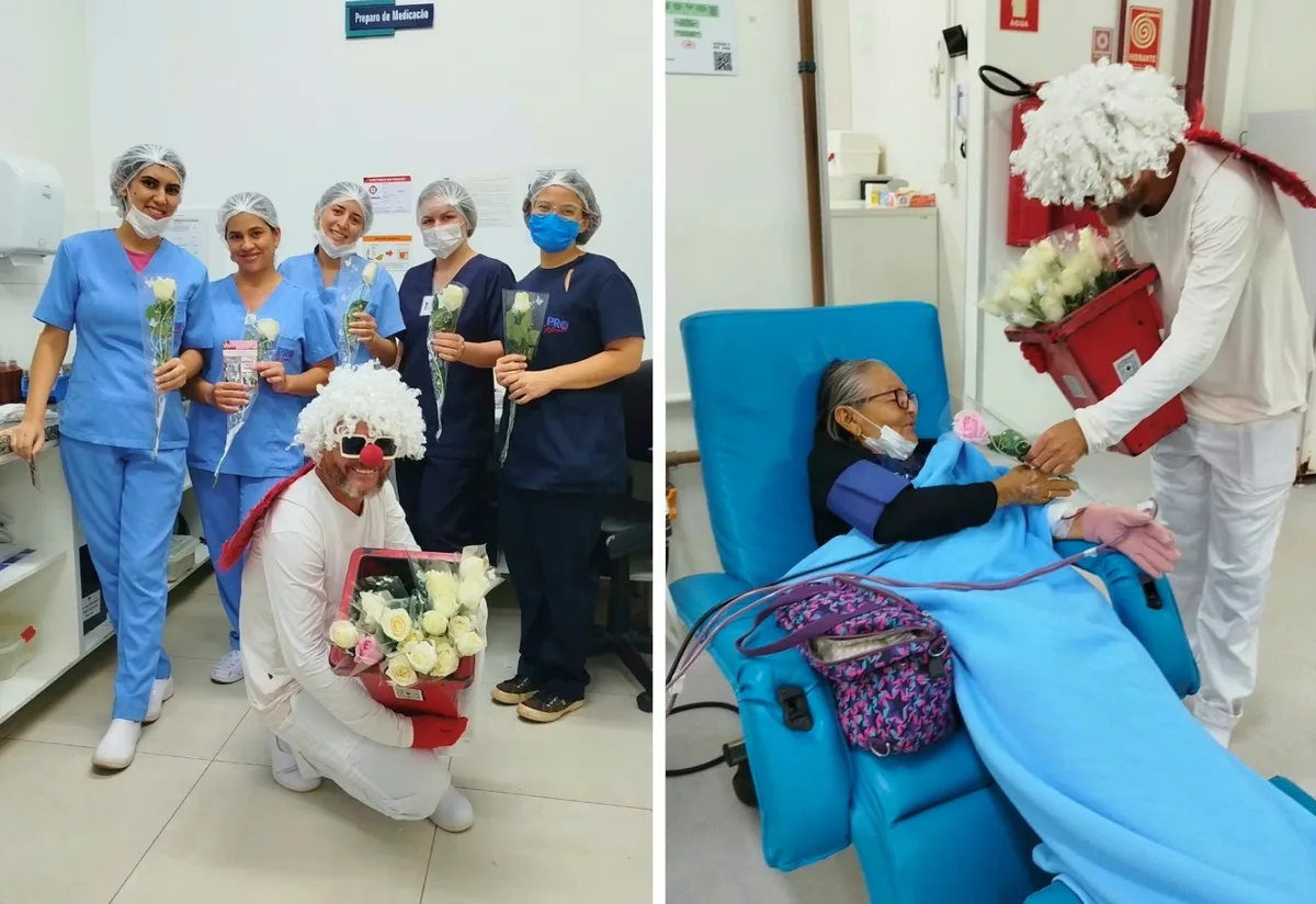 Artista de rua entrega 60 rosas a pacientes de clínica em Palmas e diz: ‘Uma flor pode iluminar o dia’