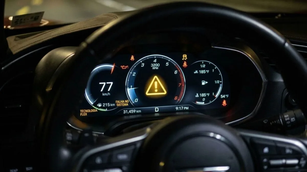 Aviso no carro: luz amarela com ponto de exclamação no painel sinaliza alerta do sistema e pode surgir por falha em diferentes sensores