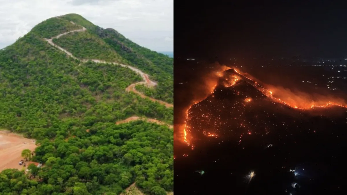 ANTES e DEPOIS: veja impacto do incêndio no Morro de Santo Antônio, cartão-postal de MT