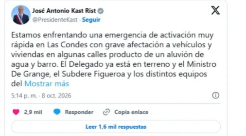 Chile decreta estado de catástrofe en una zona de la capital ante desastre por fuertes lluvias