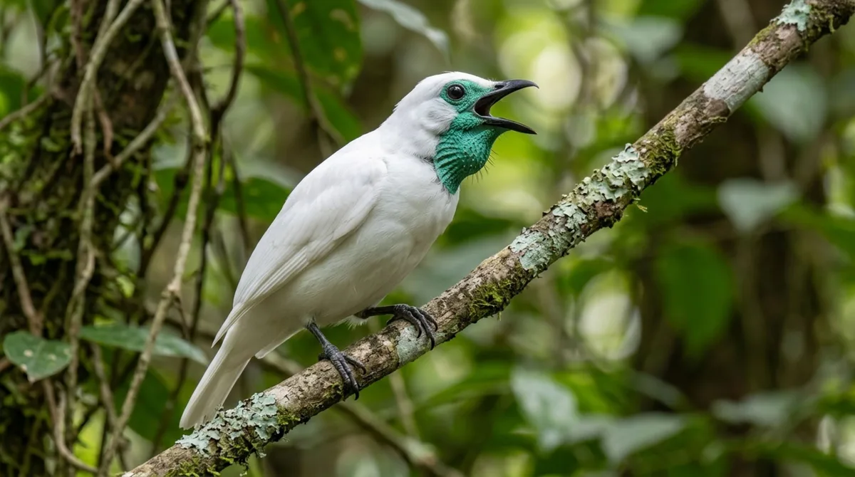 O araponga-de-papo-nu canta tão alto que voltou a disputar o posto de ave mais barulhenta do planeta