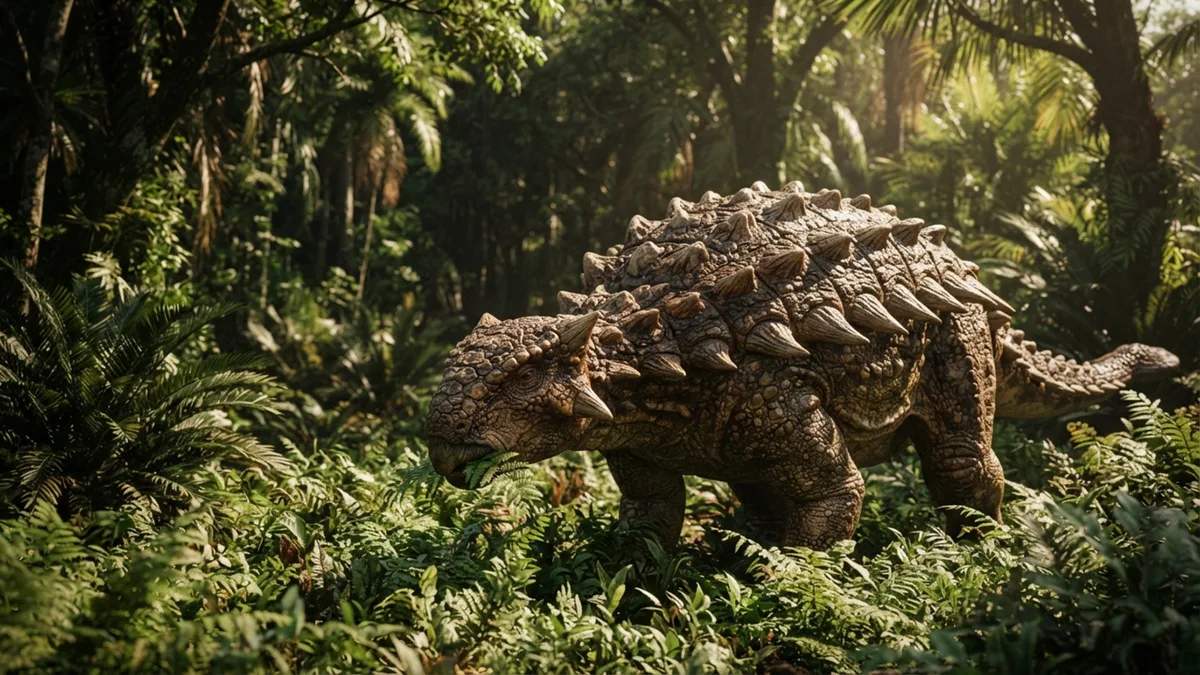 O estômago fossilizado de um dinossauro blindado preservou sua última refeição por mais de 110 milhões de anos, e carvão entre as samambaias mostrou que ele pastava numa área recém-queimada