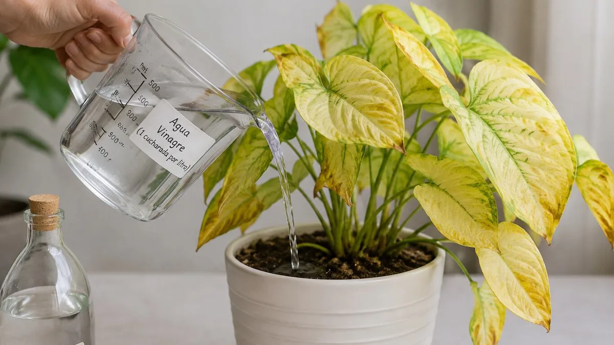 El tónico de los jardineros para cambiar hojas amarillentas por brotes verdes: lleva 20 gotas de un ingrediente que todos tienen