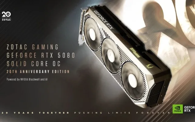Zotac lança edição de aniversário da RTX 5080 SOLID CORE OC como produto