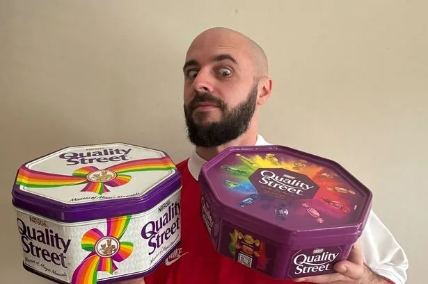 Man compares Quality Street tins from 1996 and 2026 to find best value and is floored