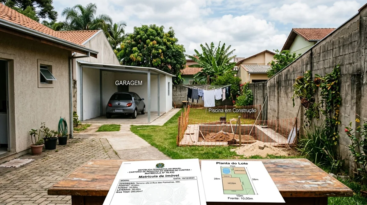 Casal compra terreno para construir casa, termina a garagem e, ao medir espaço da piscina, descobre que uma das laterais é menor do que consta na matrícula, ao cobrar o vizinho, ele diz que sempre foi assim e não pagará pelo uso nem irá demolir nada