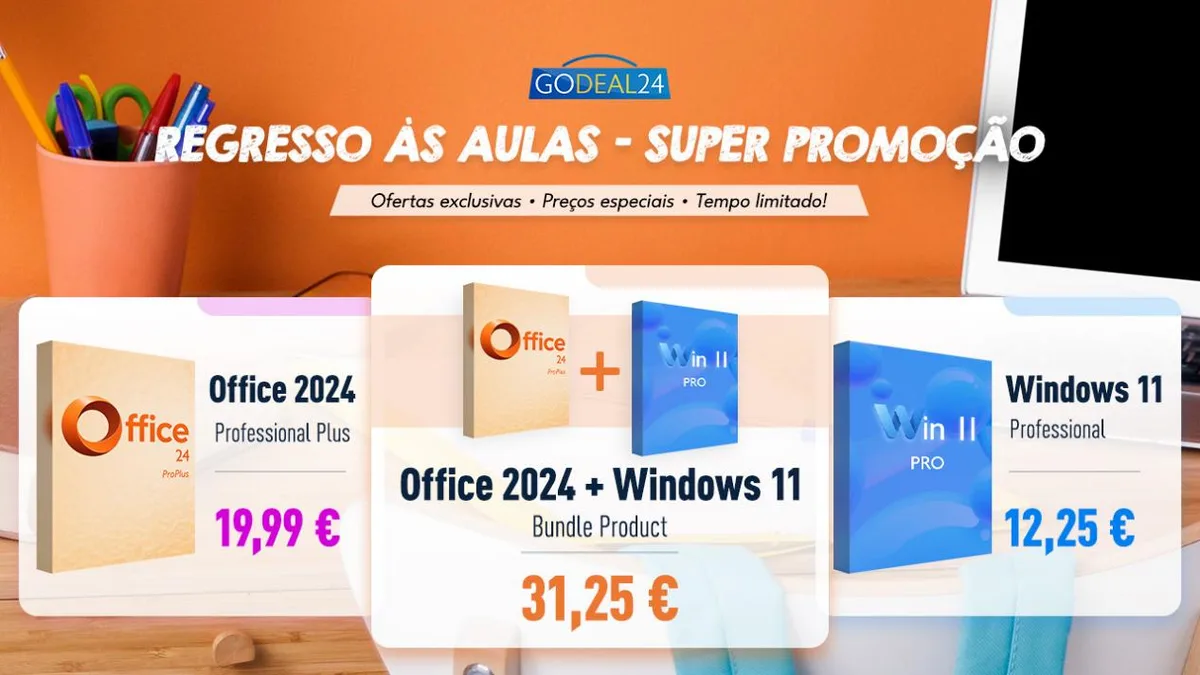 Regresso às aulas: Windows 11 Pro + Office 2024 por 31,25€