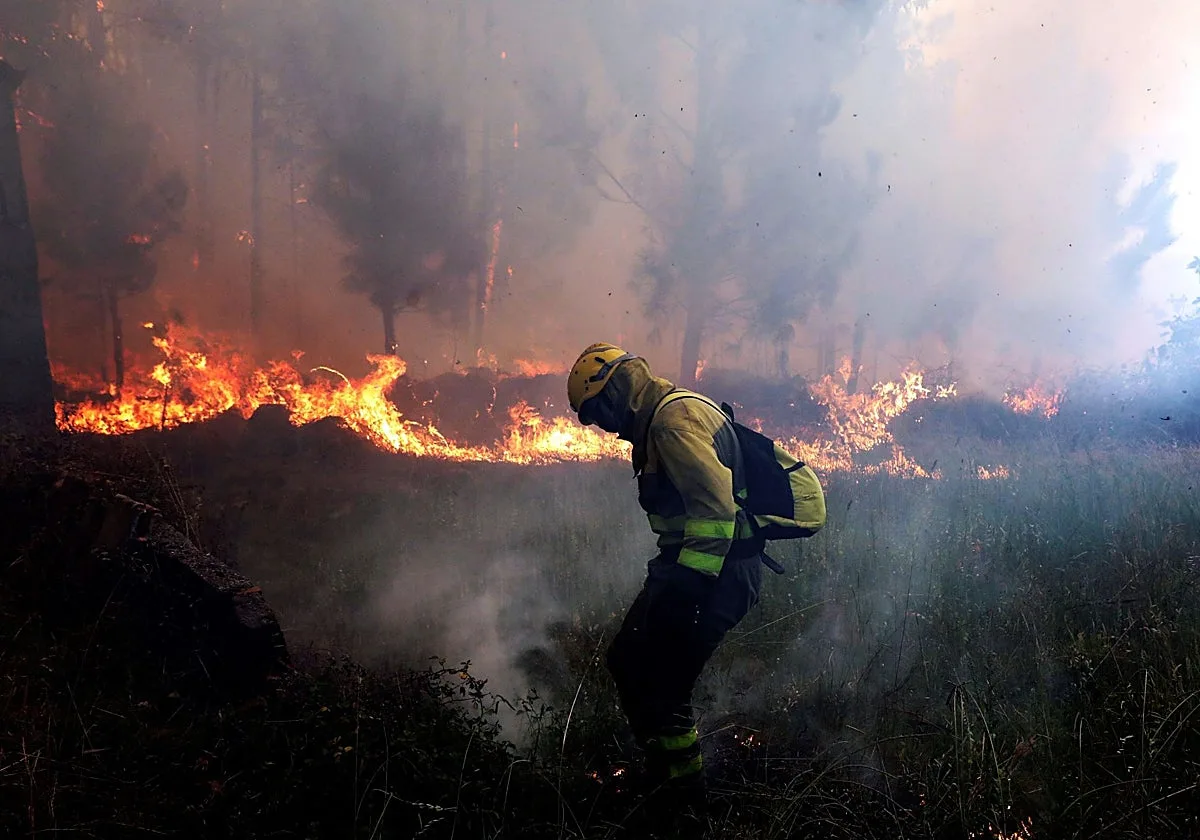Un incendio de 50 hectáreas amenaza una zona de petroglifos en Silleda
