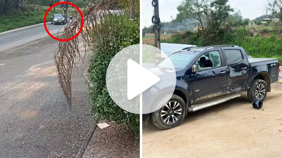 VÍDEO: Caminhonete corta a frente de motocicleta em rodovia movimentada e homem é levado em estado grave ao hospital em SC