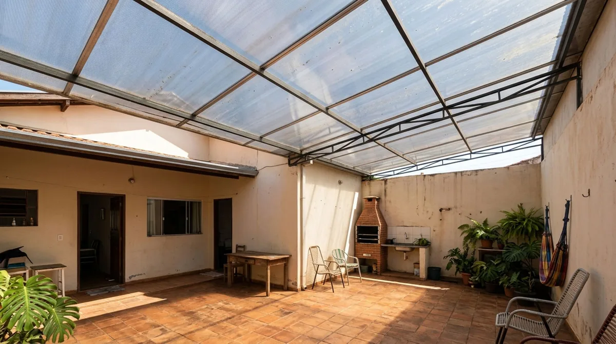 Casal instala uma cobertura transparente para manter o quintal claro e, no verão, percebe que a área fechada ficou muito mais quente do que antes